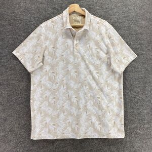 Jasso Elba Polo Shirt Men L Large Beige Floral Button Up Collared Short Sleeve